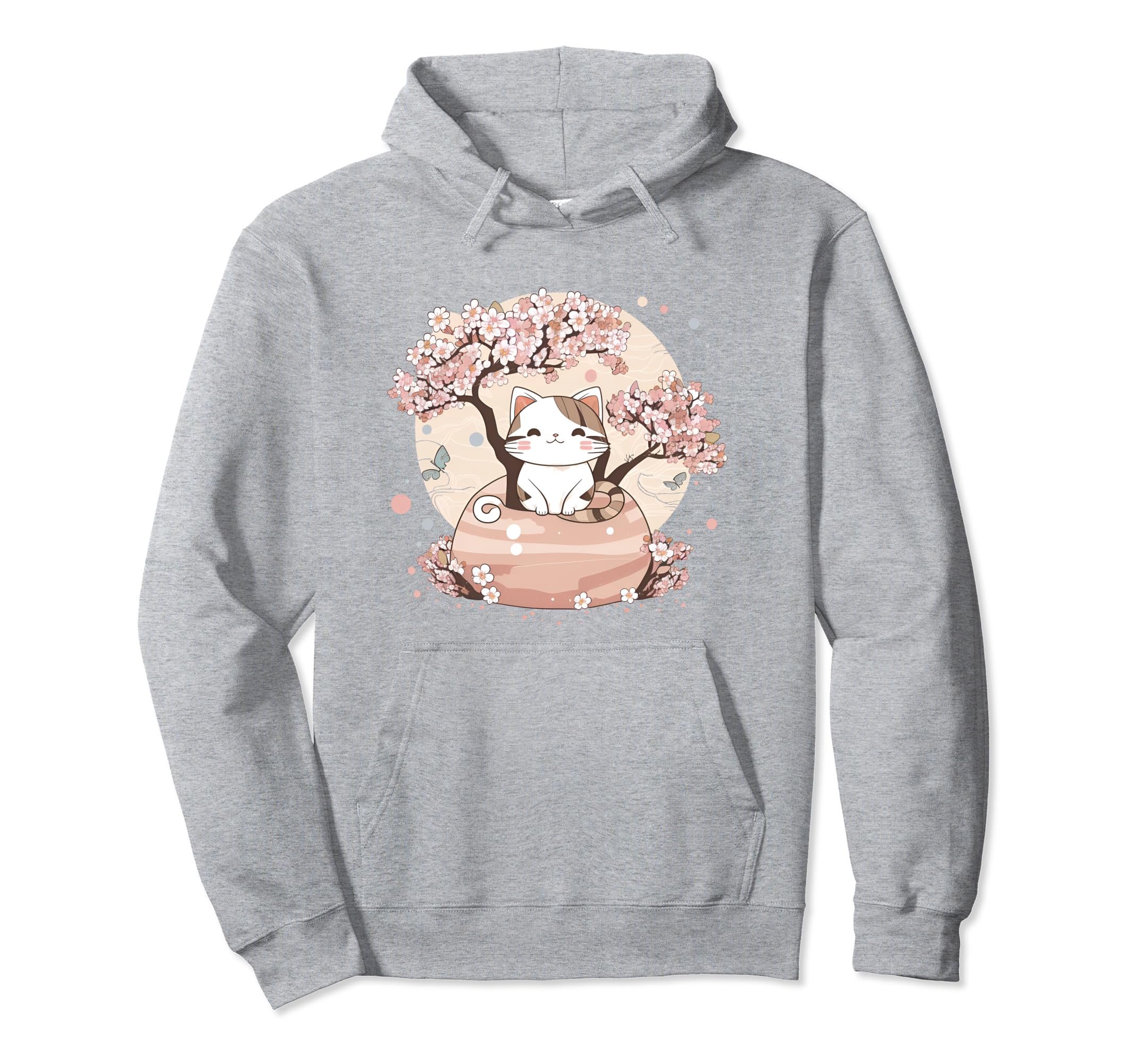 Cherry Blossom Tree Cat Bonsai Japanese Hoodie - Graphic Print for Adults - T-Shirt, Sweatshirt, Hoodie