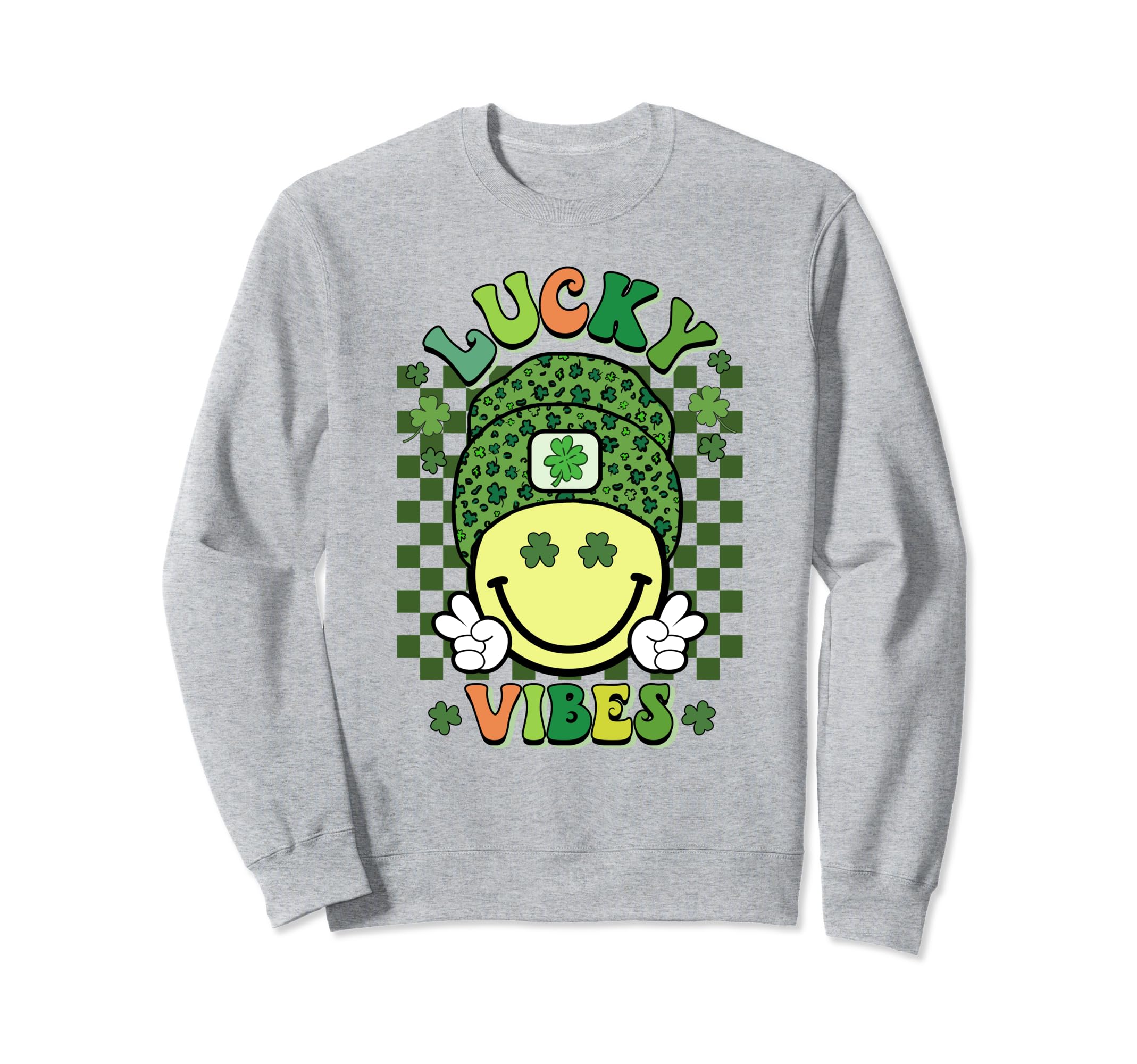 St Patricks Day Boho Groovy Smile Face Sweatshirt - Novelty Apparel Unisex - T-Shirt, Sweatshirt, Hoodie