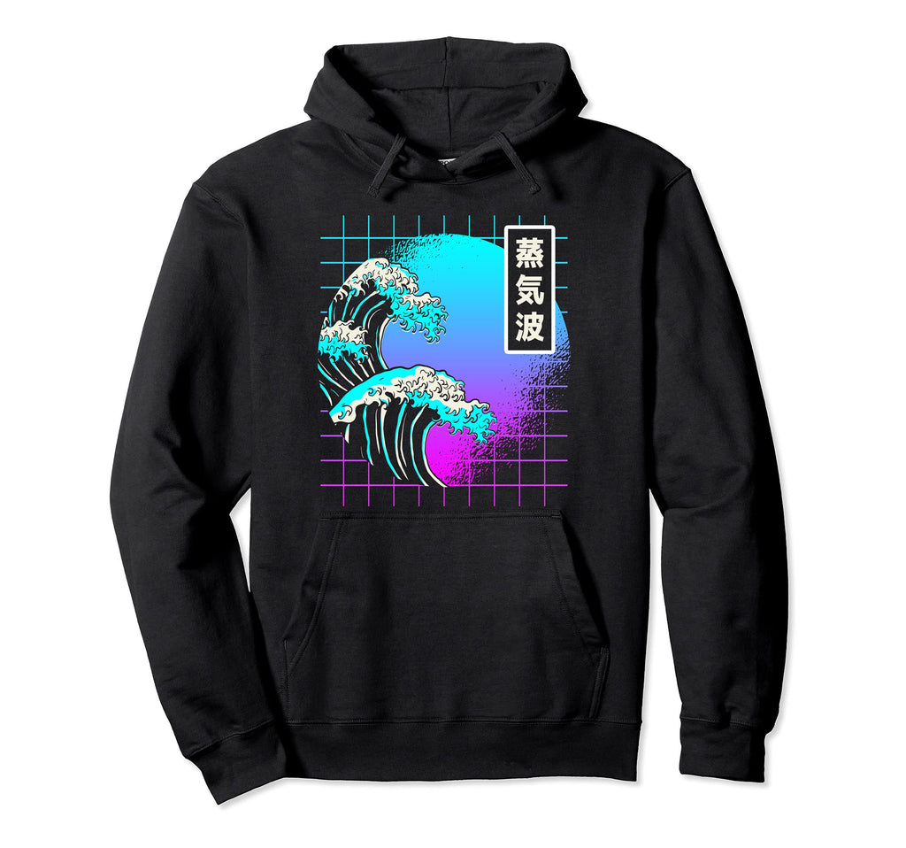Aesthetic Vaporwave Great Wave Kanagawa Hoodie - Unique Graphic Unisex - T-Shirt, Sweatshirt, Hoodie