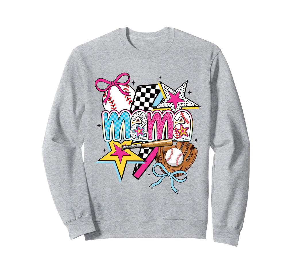 Baseball Mama Stars And Bow Softball Sweatshirt - Trendy Graphic Men Women - T-Shirt, Sweatshirt, Hoodie
