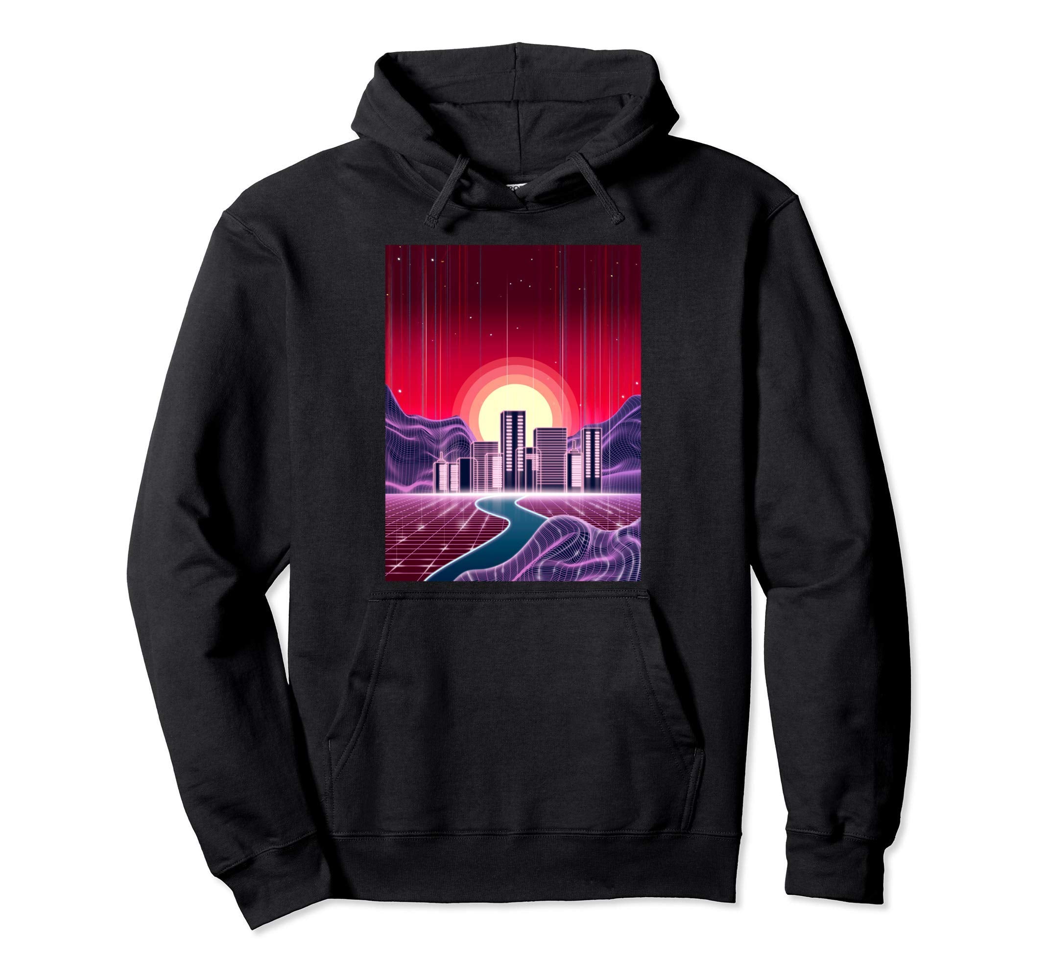 Outrun Digital Landscape Hoodie - Casual Everyday Wear for Adults - T-Shirt, Sweatshirt, Hoodie