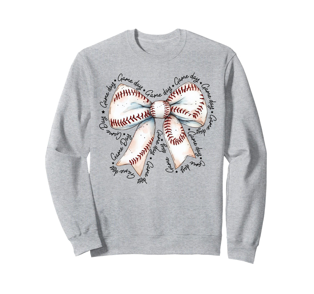 Game Day Baseball Bow Coquette Sweatshirt - Casual Everyday Wear Men Women - T-Shirt, Sweatshirt, Hoodie