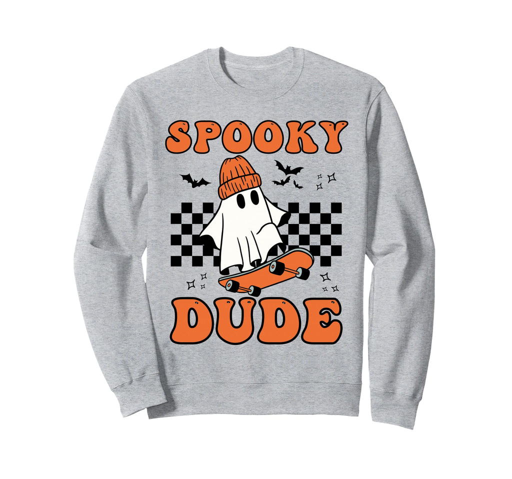 Spooky Dude Skater Ghost Checkerboard Sweatshirt - Trendy Graphic Unisex - T-Shirt, Sweatshirt, Hoodie