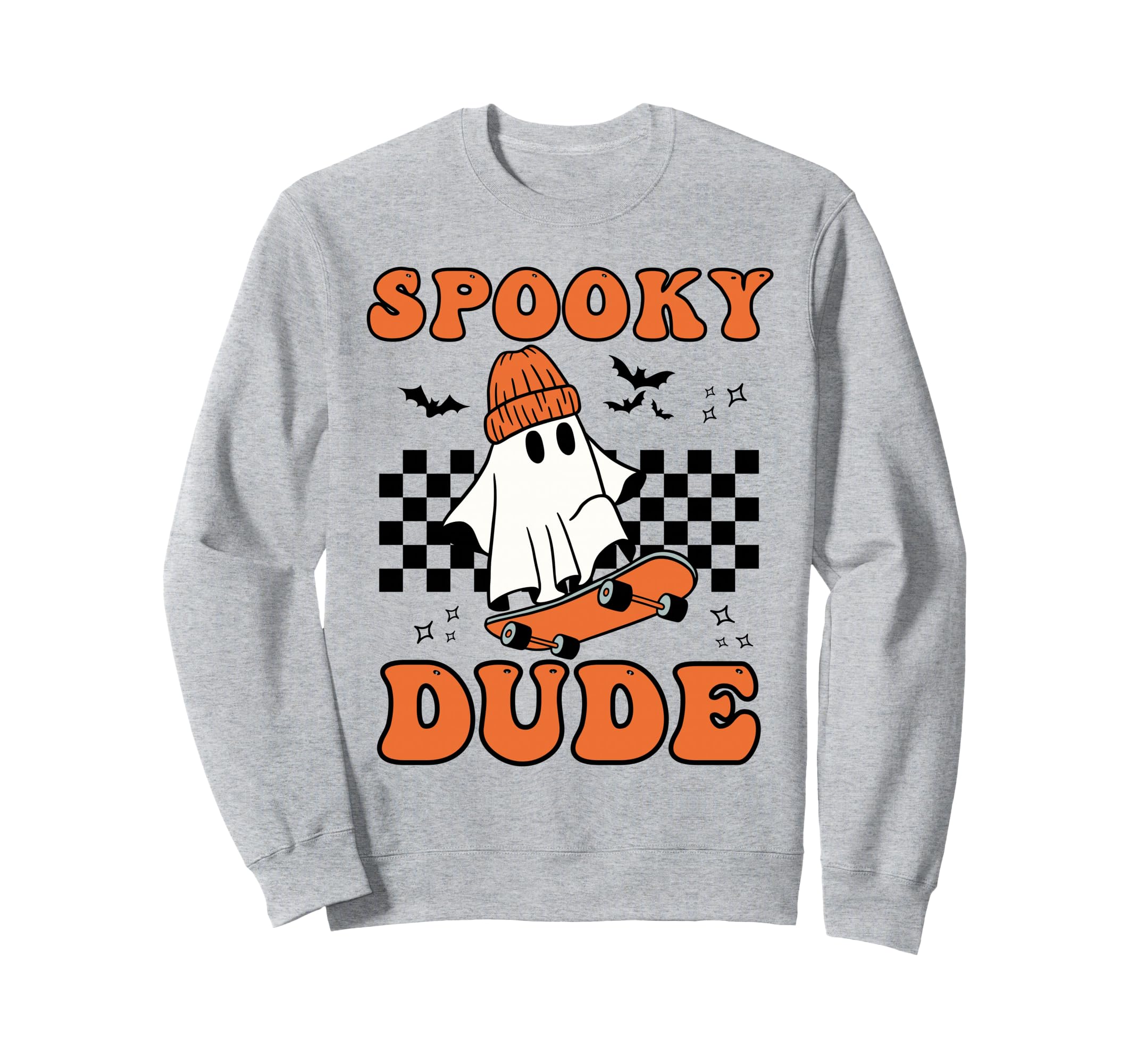 Spooky Dude Skater Ghost Checkerboard Sweatshirt - Trendy Graphic Unisex - T-Shirt, Sweatshirt, Hoodie