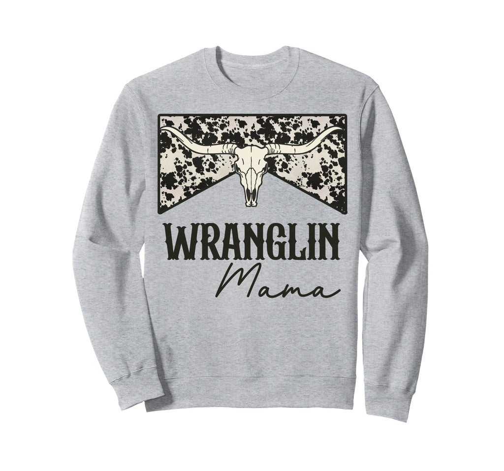Wranglin Mama Bull Skull Leopard Sweatshirt - Custom Art Print for Adults - T-Shirt, Sweatshirt, Hoodie