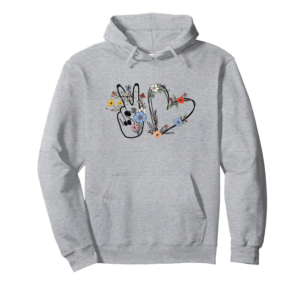 Boho Peace Sign Love Heart Floral Hoodie - Unique Graphic Men Women - T-Shirt, Sweatshirt, Hoodie