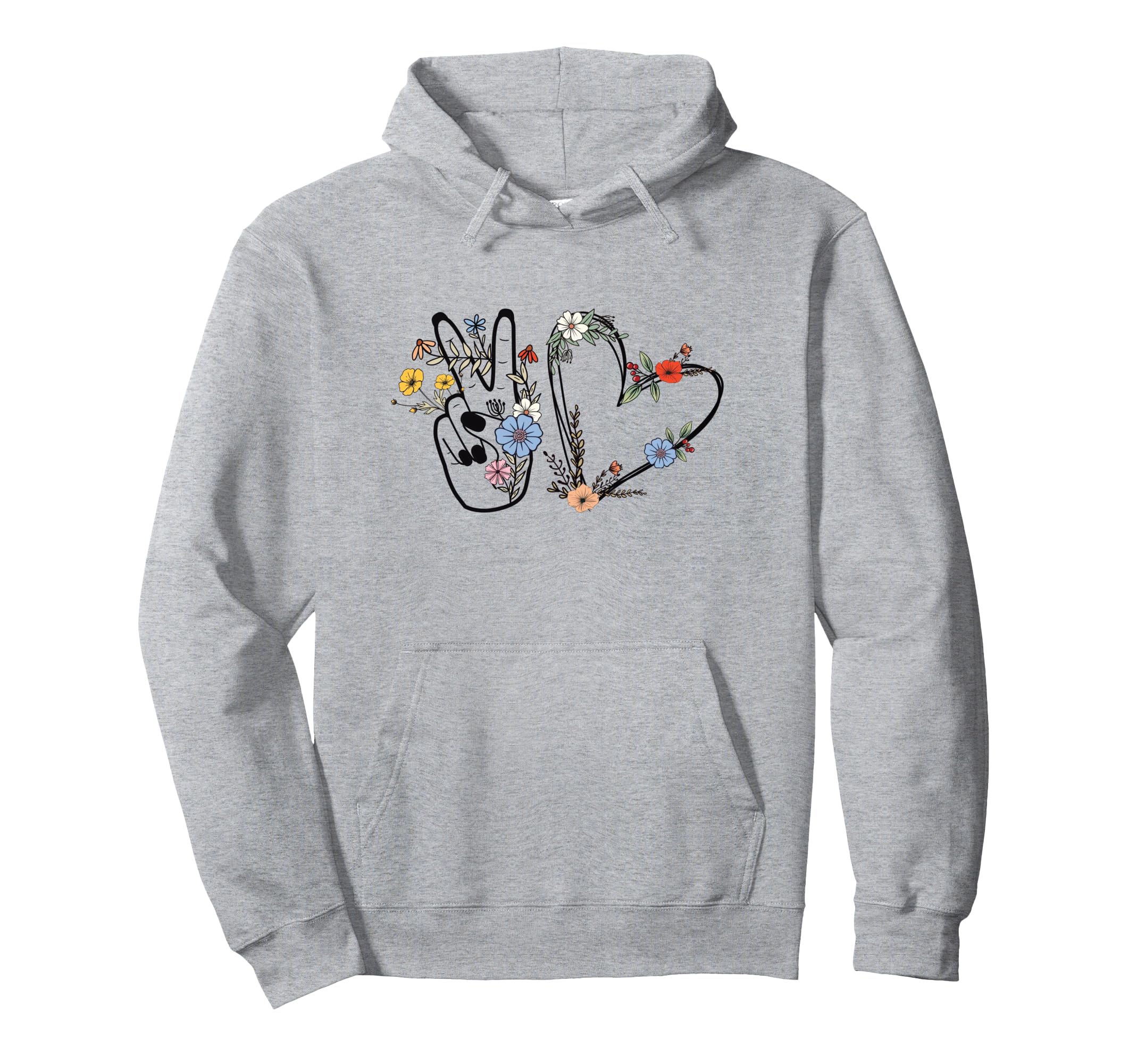 Boho Peace Sign Love Heart Floral Hoodie - Unique Graphic Men Women - T-Shirt, Sweatshirt, Hoodie
