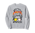 Mom Life Softball Baseball Messy Bun Sweatshirt - Novelty Apparel Unisex - T-Shirt, Sweatshirt, Hoodie