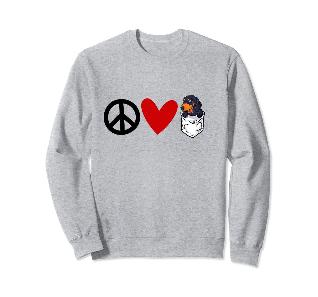 Doxie Lovers Peace Love Dachshund Sweatshirt - Unique Graphic Men Women - T-Shirt, Sweatshirt, Hoodie