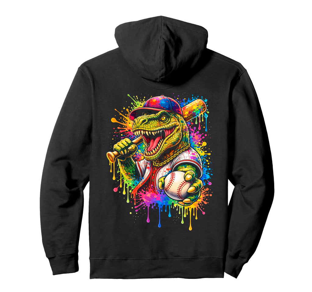 Funny Dinosaur Baseball Player Paint Hoodie - Custom Art Print for Adults - T-Shirt, Sweatshirt, Hoodie