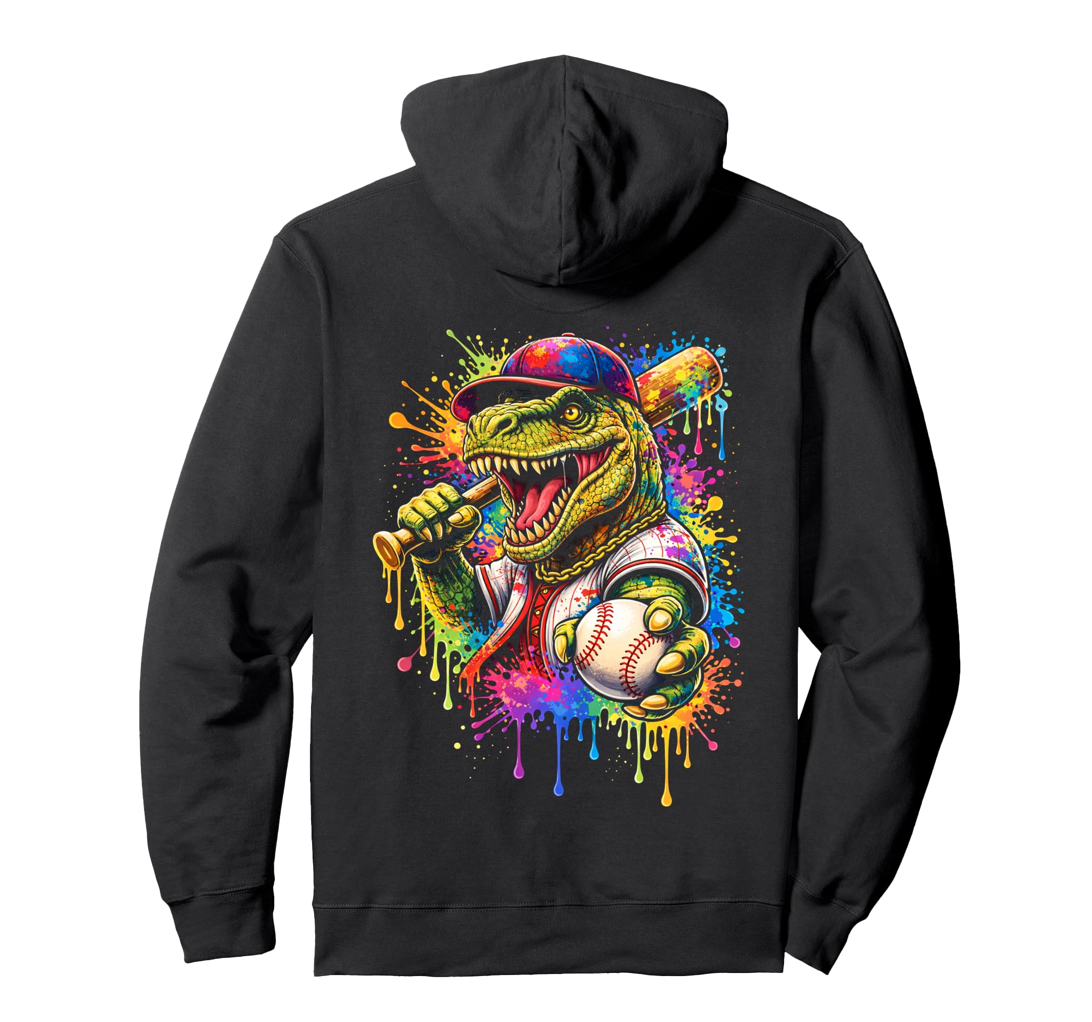 Funny Dinosaur Baseball Player Paint Hoodie - Custom Art Print for Adults - T-Shirt, Sweatshirt, Hoodie