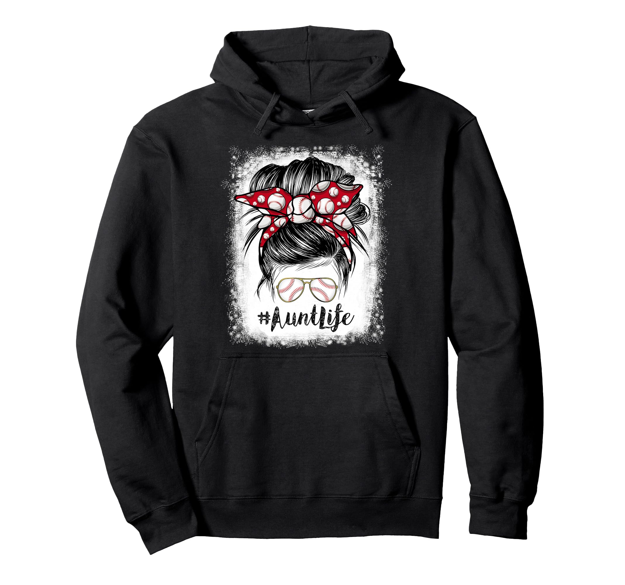 Bleached Baseball Aunt Life Messy Hoodie - Aesthetic Graphic for Adults - T-Shirt, Sweatshirt, Hoodie