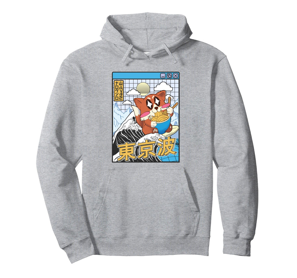 Fox Surfing Kanagawa Wave Kawaii Hoodie - Casual Everyday Wear for Adults - T-Shirt, Sweatshirt, Hoodie