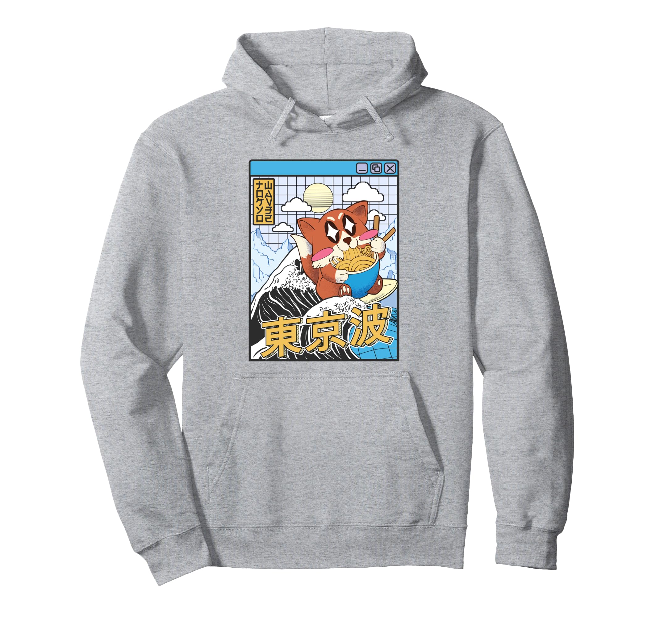 Fox Surfing Kanagawa Wave Kawaii Hoodie - Casual Everyday Wear for Adults - T-Shirt, Sweatshirt, Hoodie