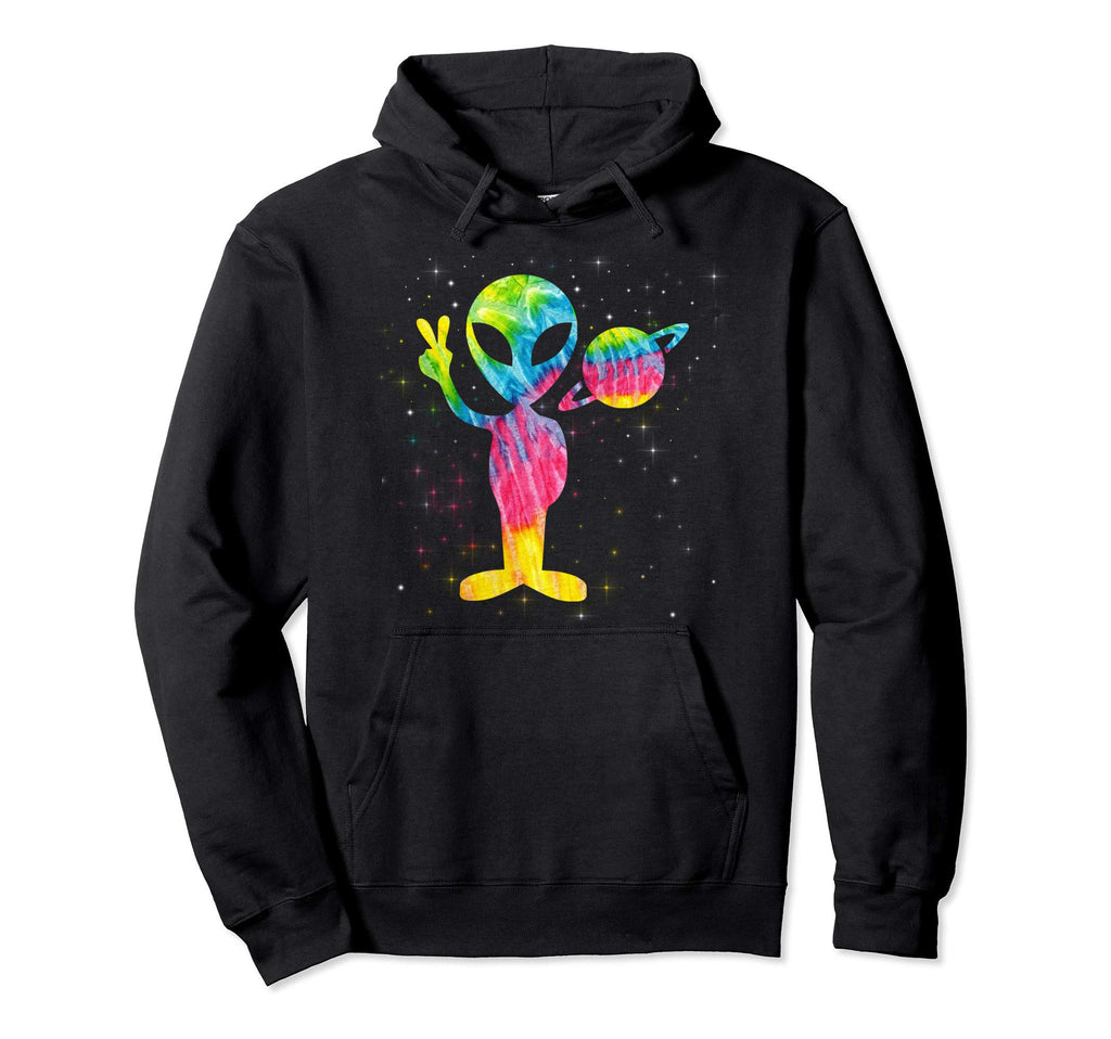 1970S Tie Dye Groovy Alien Peace Hoodie - Unique Graphic Men Women - T-Shirt, Sweatshirt, Hoodie