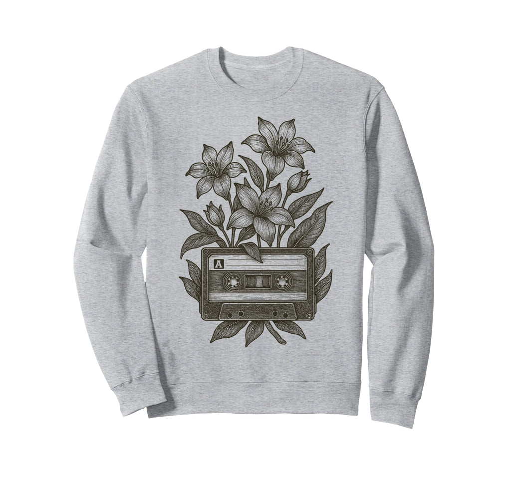 Cassette Tape Flowers Music Sweatshirt - Casual Everyday Wear Men Women - T-Shirt, Sweatshirt, Hoodie