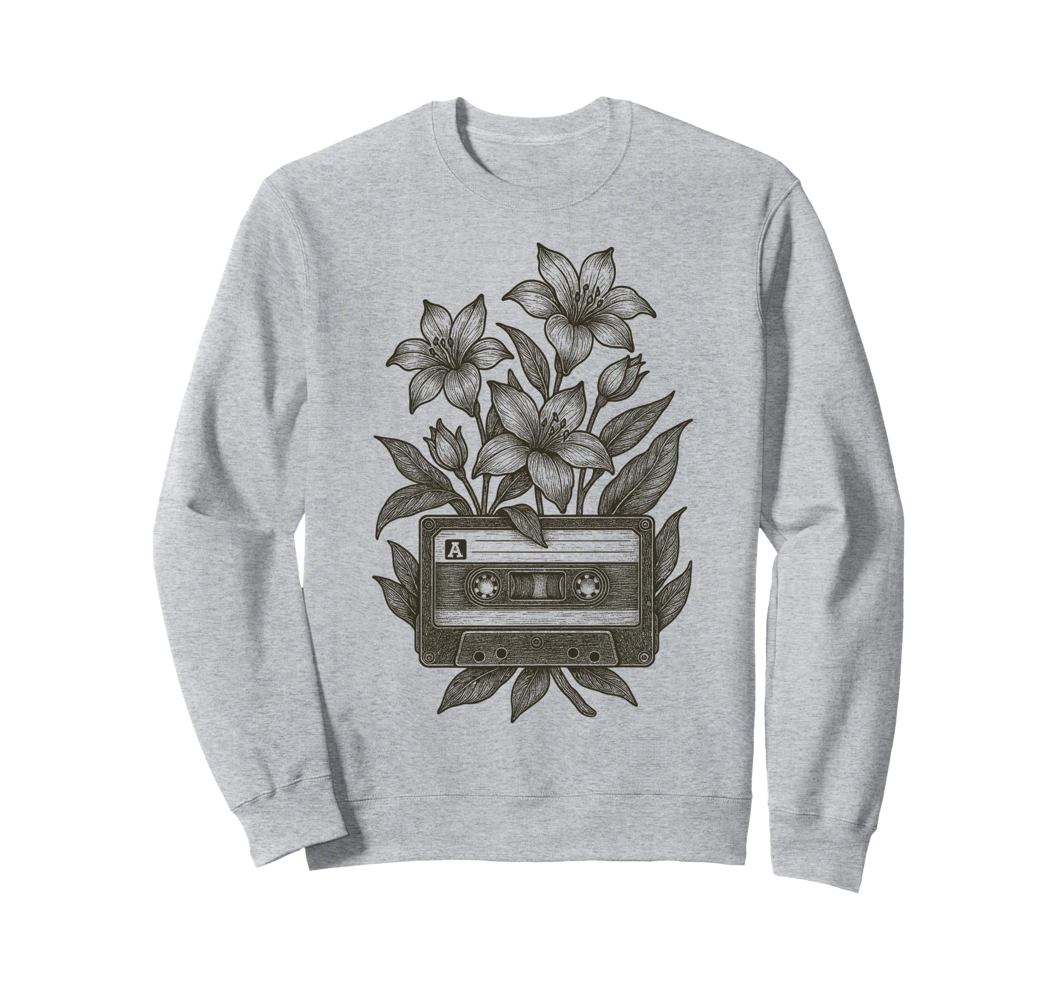 Cassette Tape Flowers Music Sweatshirt - Casual Everyday Wear Men Women - T-Shirt, Sweatshirt, Hoodie