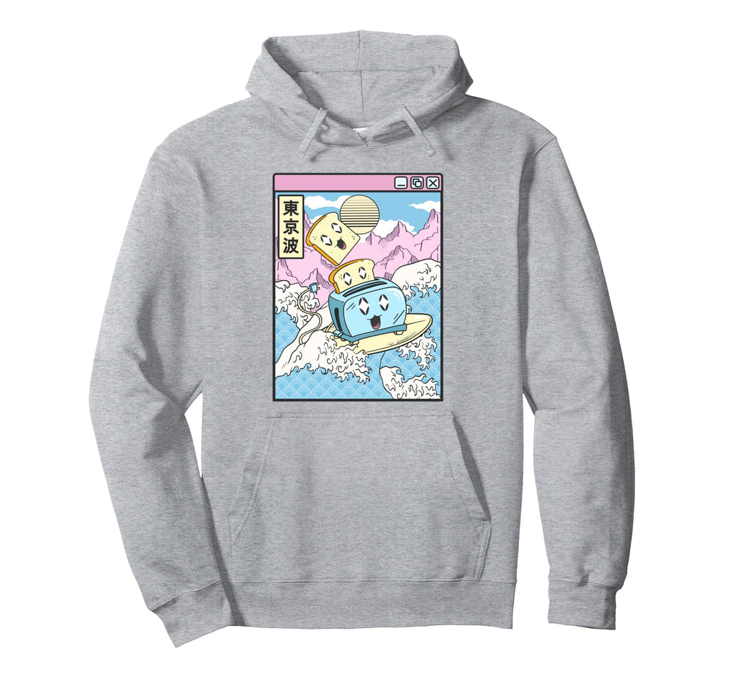 Surfing Toaster Happy Toast Japan Hoodie - Aesthetic Graphic for Adults - T-Shirt, Sweatshirt, Hoodie