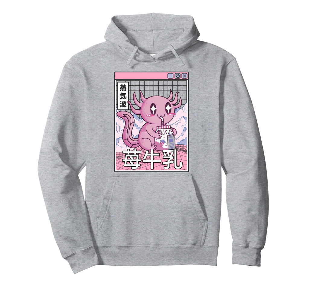 Axolotl Strawberry Milk Kawaii Hoodie - Custom Art Print Men Women - T-Shirt, Sweatshirt, Hoodie