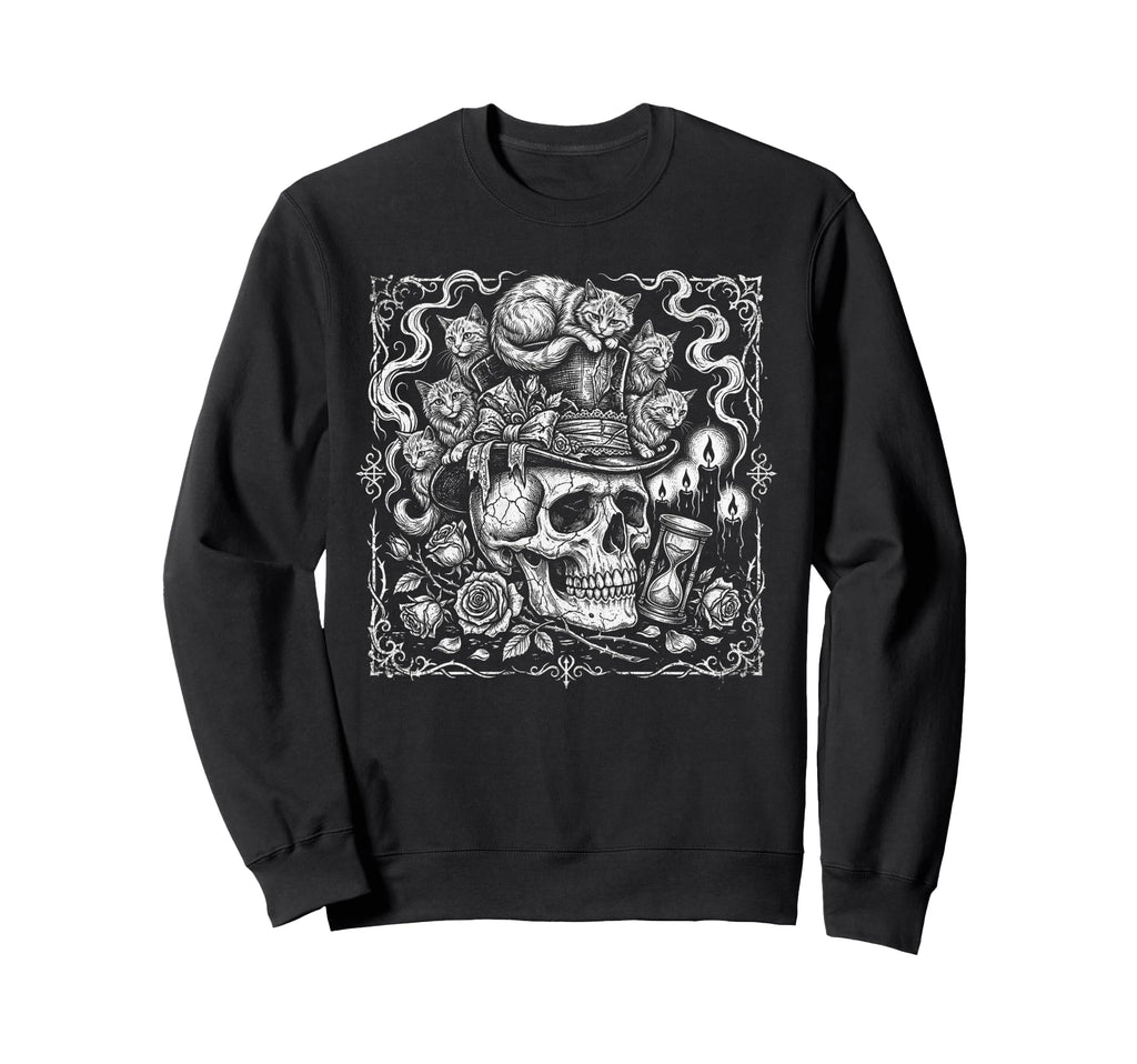 Skull Cat Skeleton Kitty Kitten Gothic Sweatshirt - Unique Graphic Unisex - T-Shirt, Sweatshirt, Hoodie