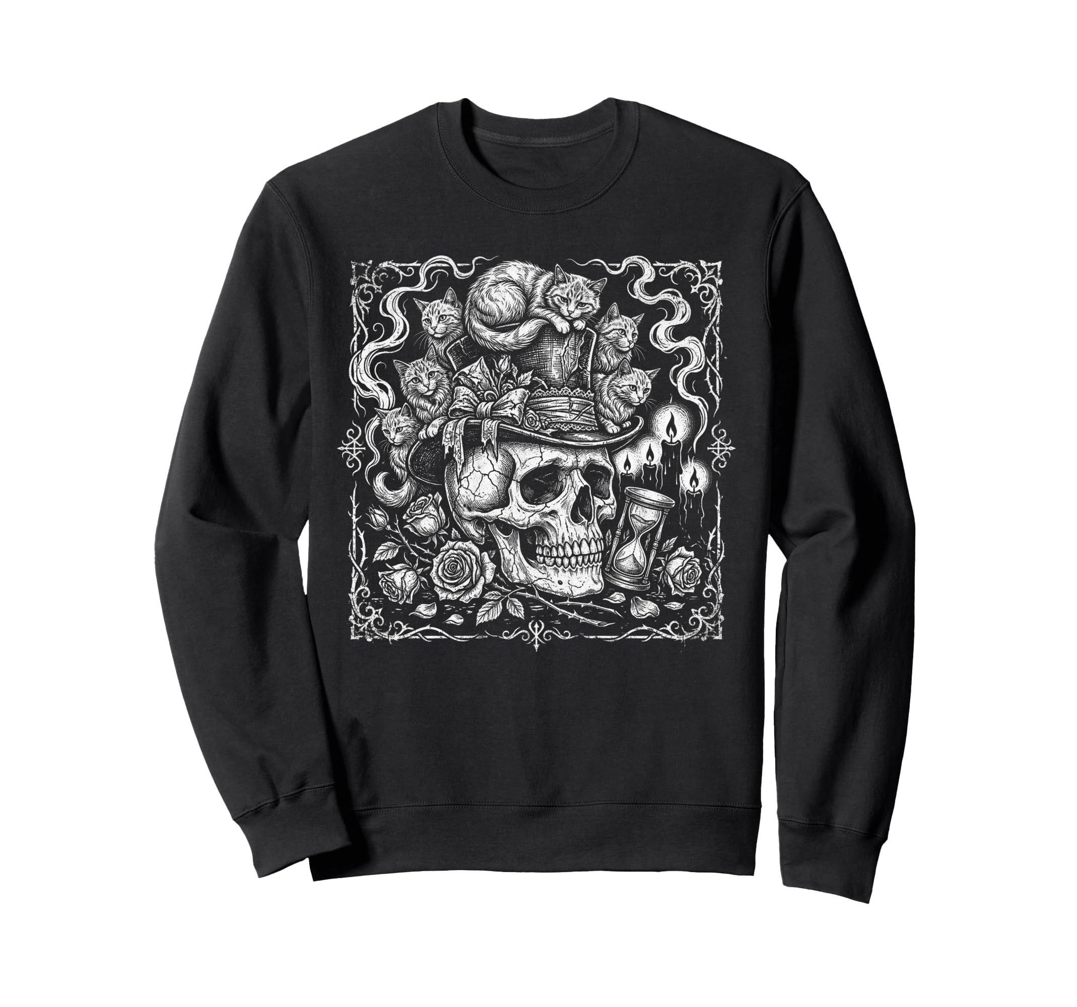 Skull Cat Skeleton Kitty Kitten Gothic Sweatshirt - Unique Graphic Unisex - T-Shirt, Sweatshirt, Hoodie