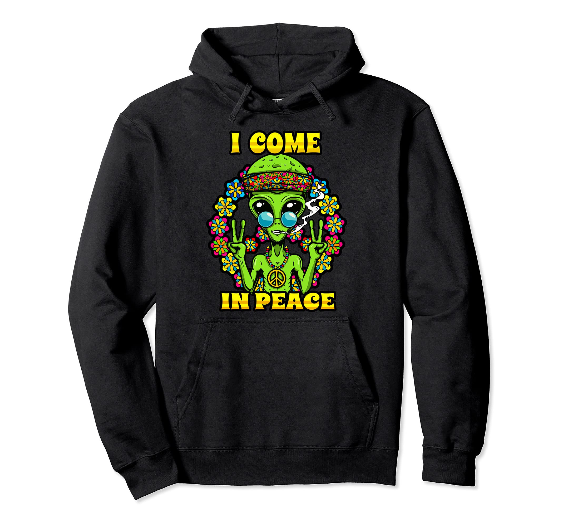 Hippie Alien Smoking 60S 70S Floral Peace Hoodie - Graphic Print Unisex - T-Shirt, Sweatshirt, Hoodie
