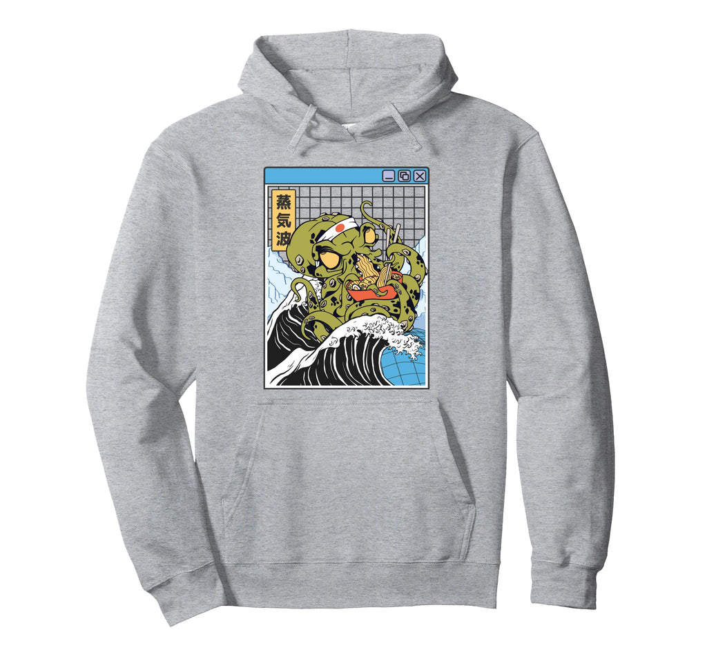 Kraken Eating Ramen Noodles Kanagawa Hoodie - Novelty Apparel for Adults - T-Shirt, Sweatshirt, Hoodie
