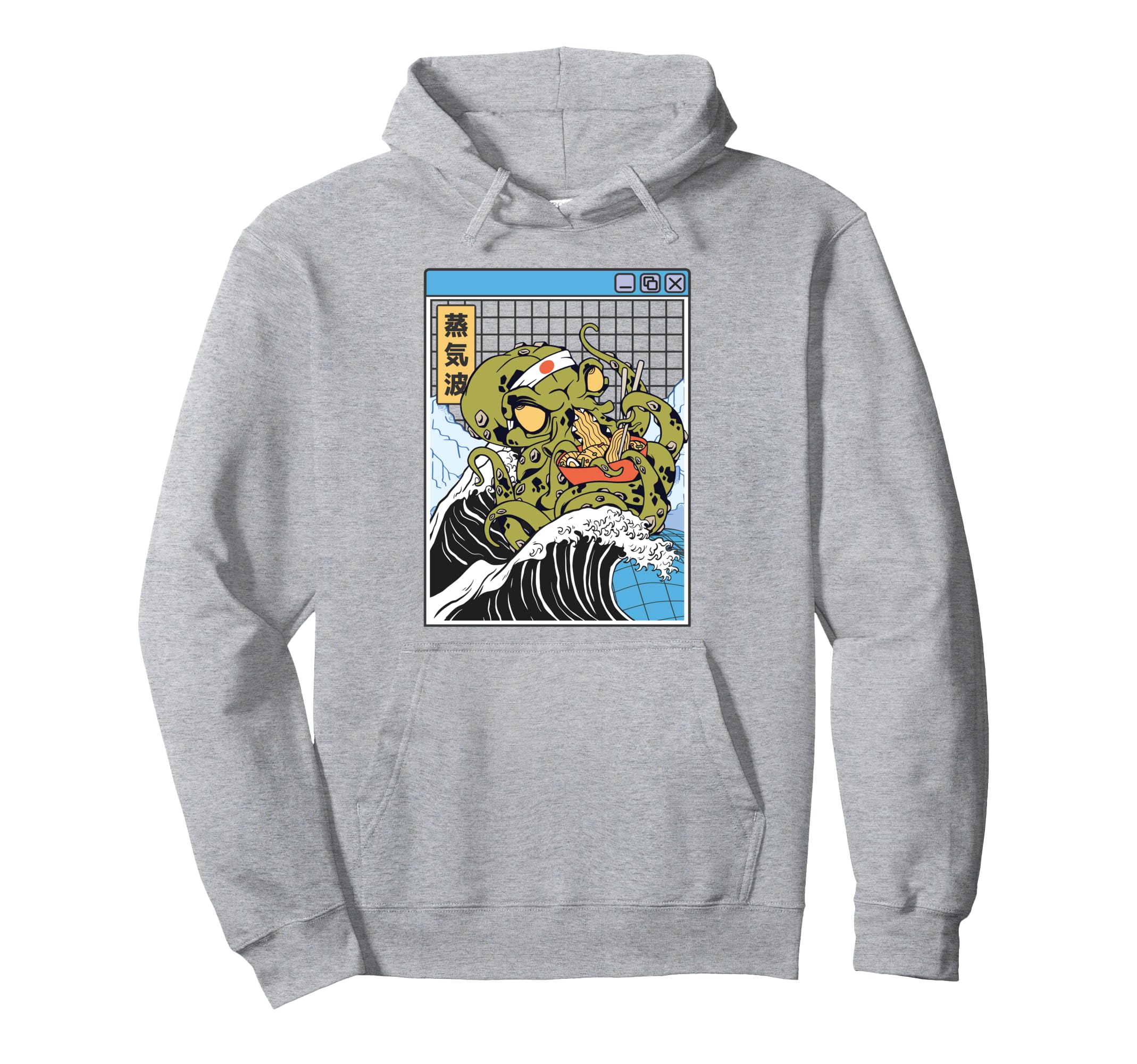 Kraken Eating Ramen Noodles Kanagawa Hoodie - Novelty Apparel for Adults - T-Shirt, Sweatshirt, Hoodie