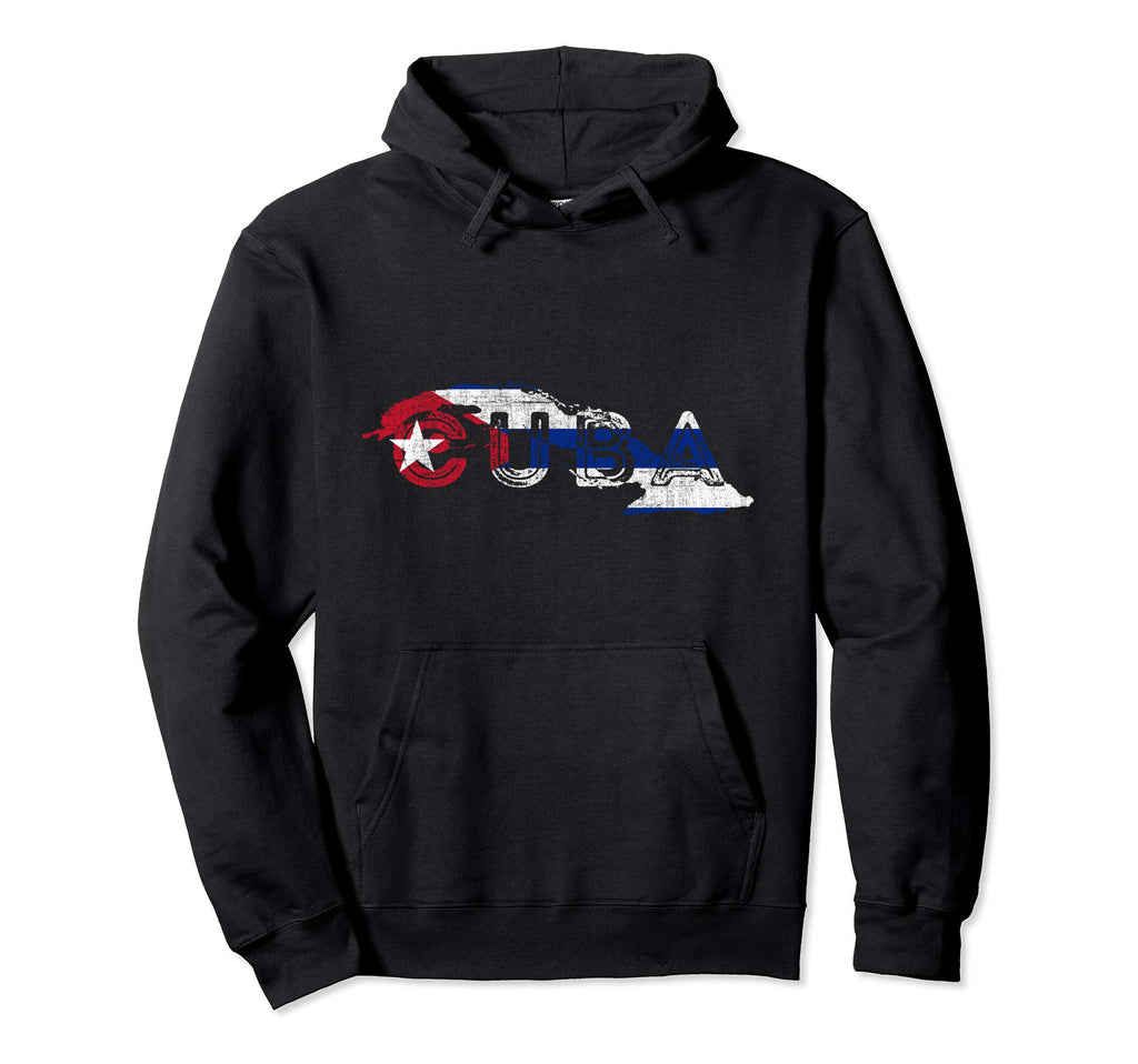Cuban Map And Flag Souvenir Distressed Hoodie - Graphic Print Men Women - T-Shirt, Sweatshirt, Hoodie