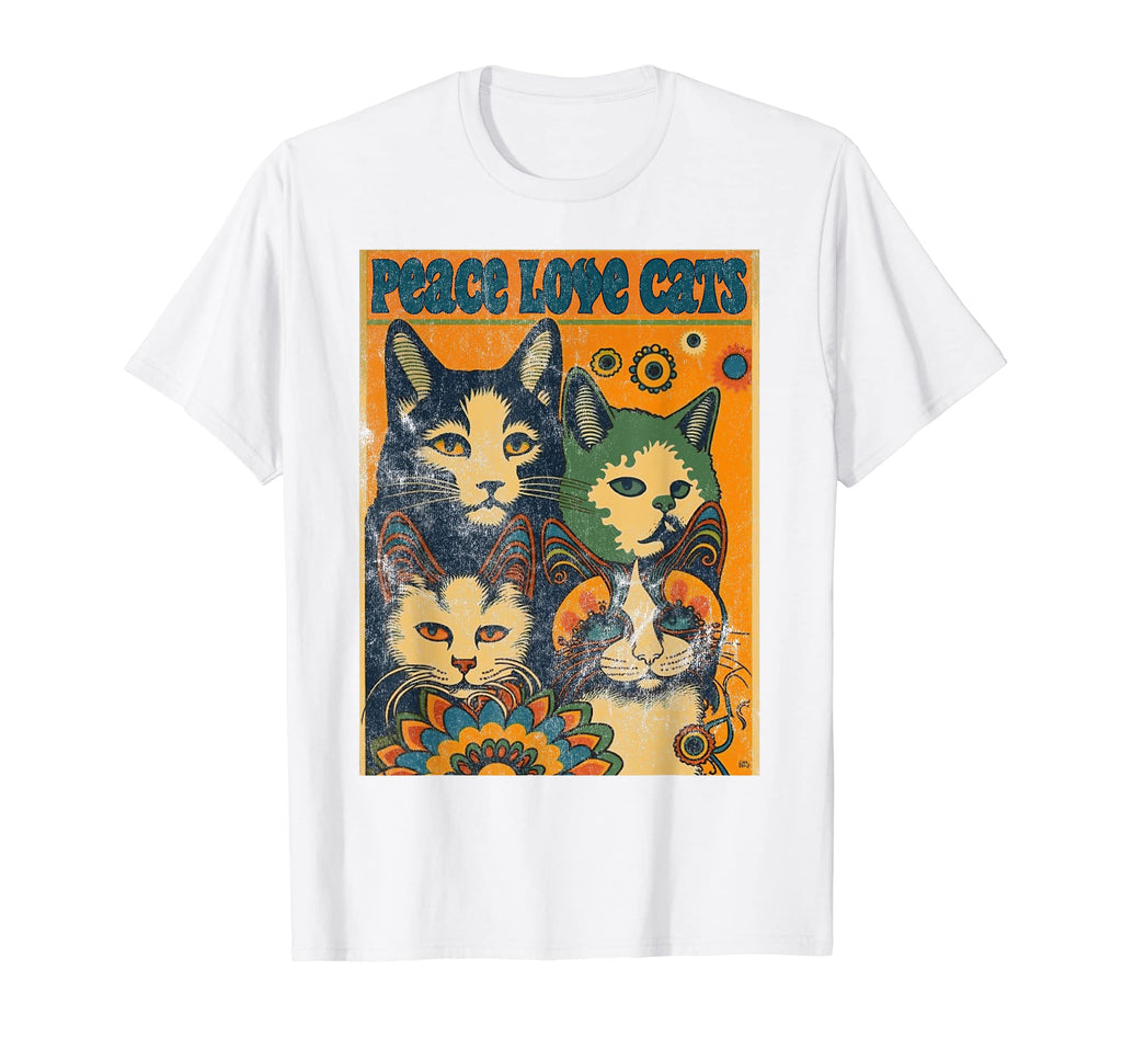 Cat Funny 60S 70S Hippie Flowers T-Shirt - Trendy Graphic for Adults - T-Shirt, Sweatshirt, Hoodie