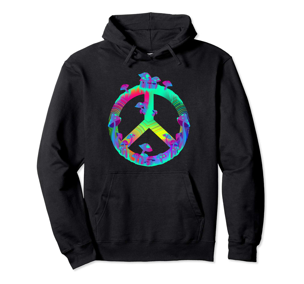 Magic Mushrooms Peace Sign Psychedelic Hoodie - Minimalist Print Men Women - T-Shirt, Sweatshirt, Hoodie