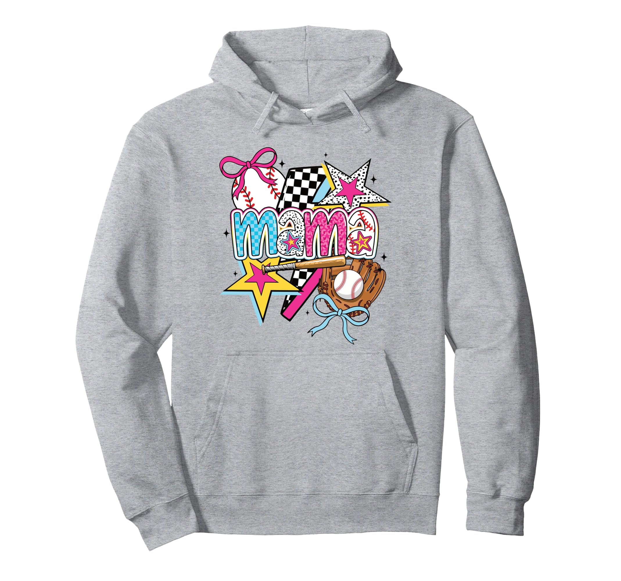 Baseball Mama Stars And Bow Softball Hoodie - Fun Novelty Design Men Women - T-Shirt, Sweatshirt, Hoodie