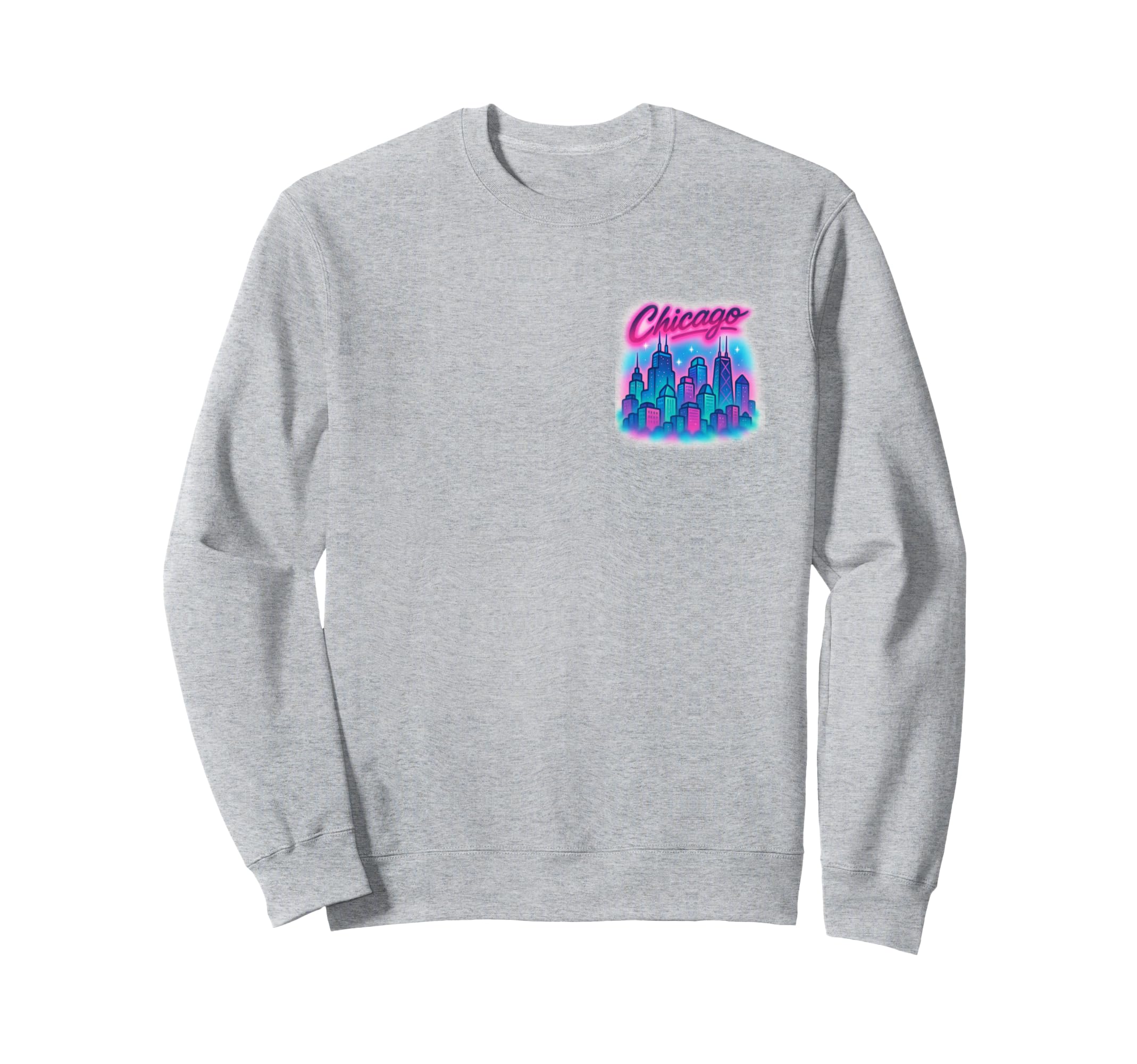 Chicago 90S Airbrush Vibrant Skyline Sweatshirt - Graphic Print Men Women - T-Shirt, Sweatshirt, Hoodie