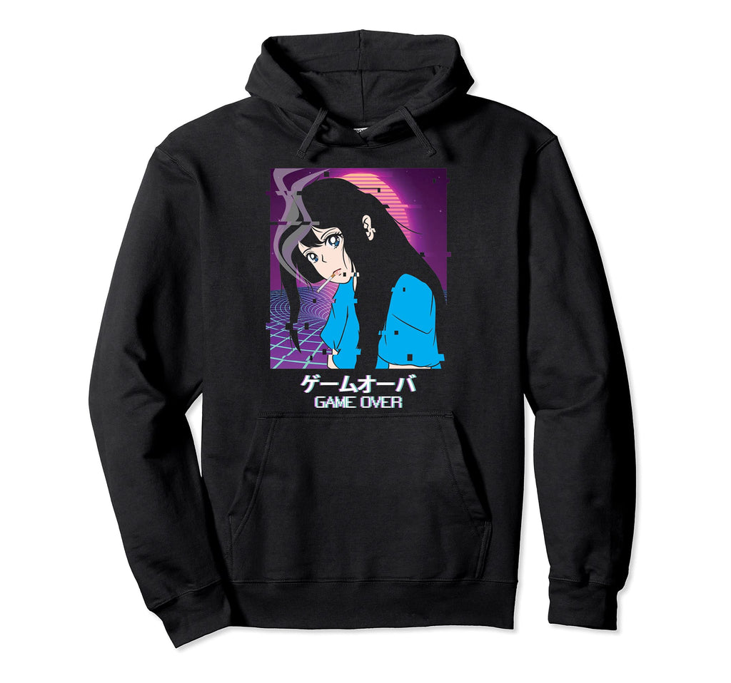 Vaporwave Aesthetic Game Over Anime Hoodie - Casual Everyday Wear Unisex - T-Shirt, Sweatshirt, Hoodie