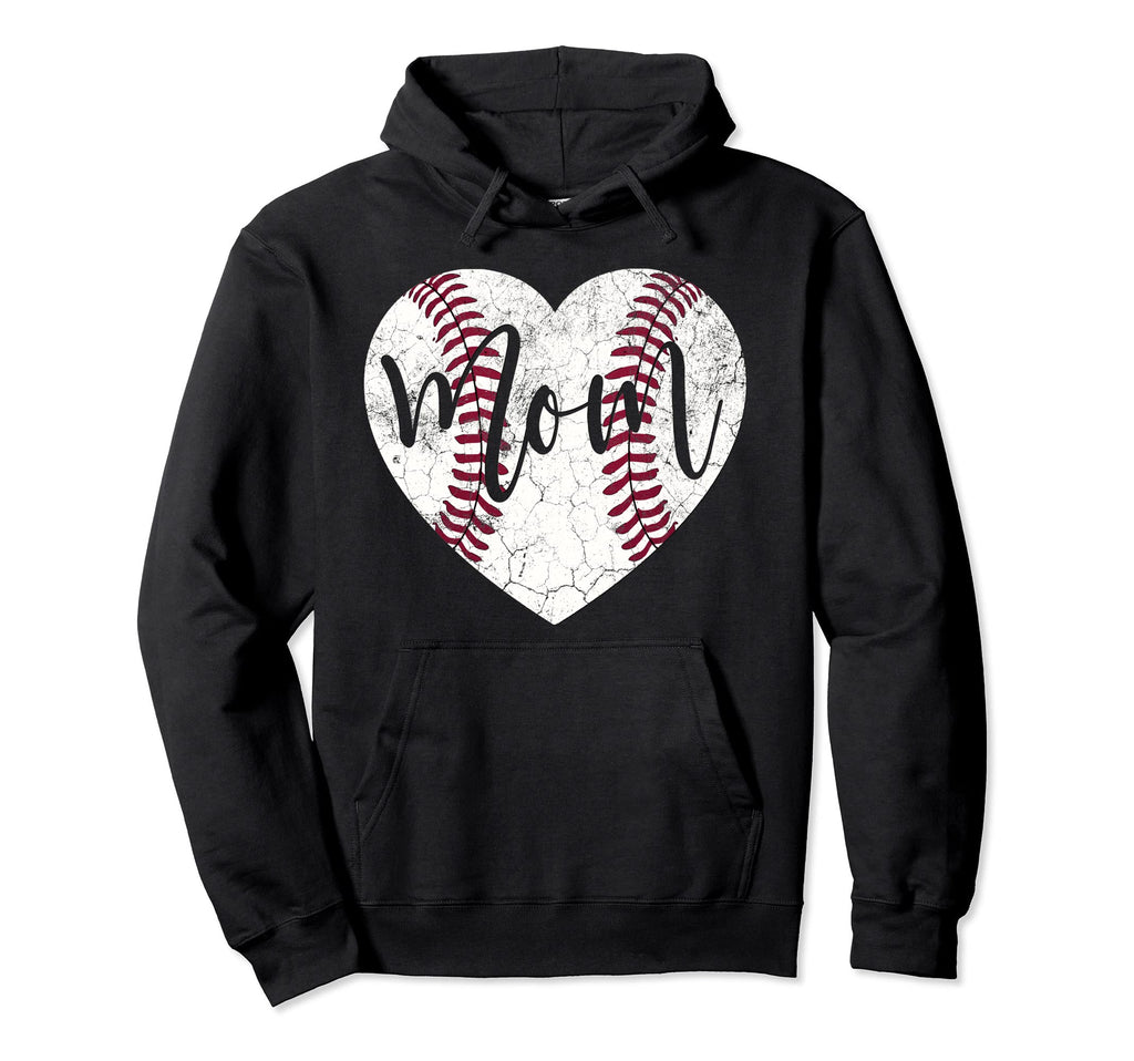 Mom Heart Baseball Softball Hoodie - Fun Novelty Design for Adults - T-Shirt, Sweatshirt, Hoodie