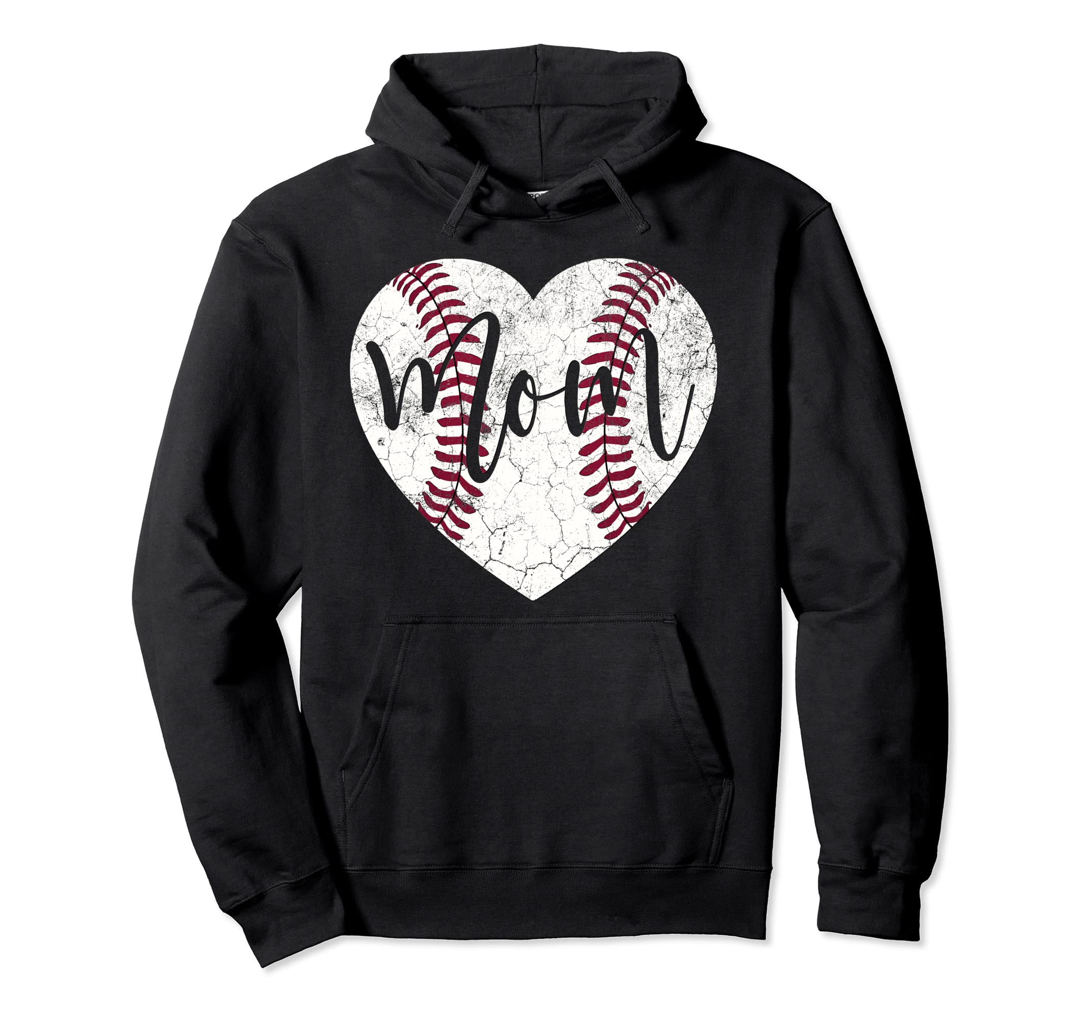 Mom Heart Baseball Softball Hoodie - Fun Novelty Design for Adults - T-Shirt, Sweatshirt, Hoodie