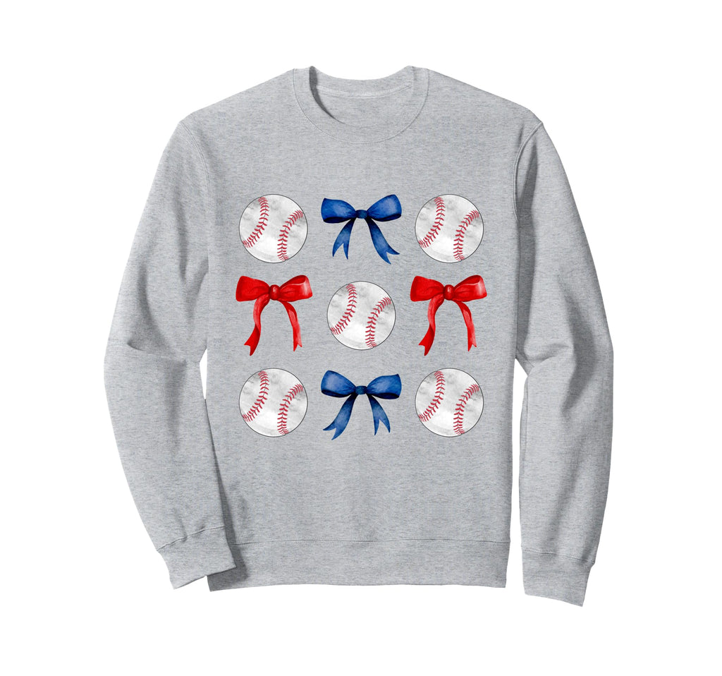 Red Blue Baseballs Bows Baseball Sweatshirt - Novelty Apparel Men Women - T-Shirt, Sweatshirt, Hoodie