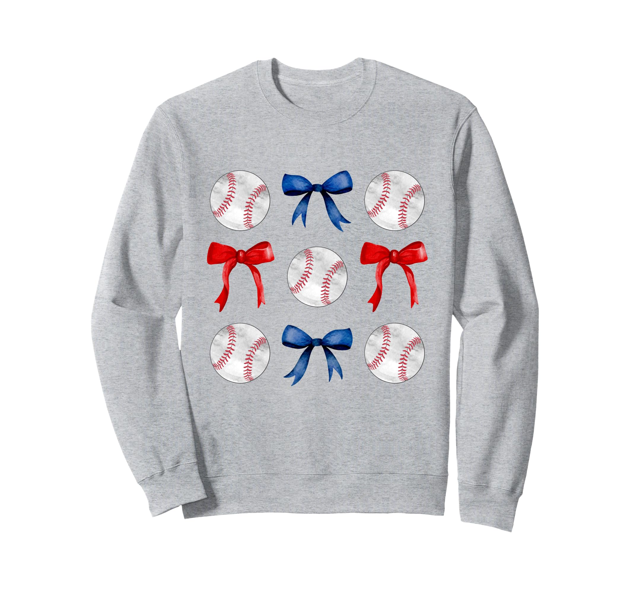 Red Blue Baseballs Bows Baseball Sweatshirt - Novelty Apparel Men Women - T-Shirt, Sweatshirt, Hoodie