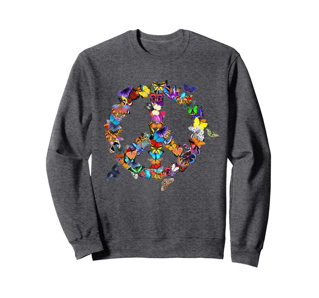 Butterfly Peace Sign 60S 70S Colourful Sweatshirt - Novelty Apparel Unisex - T-Shirt, Sweatshirt, Hoodie