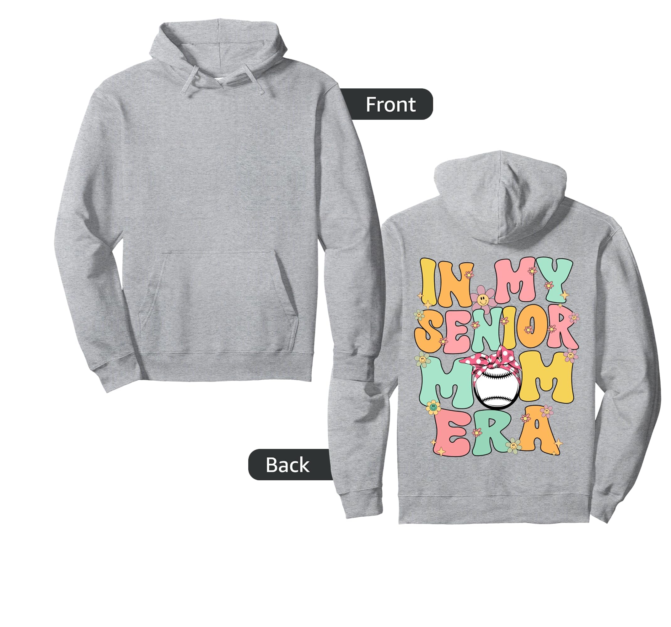 My Senior Baseball Mom Era Senior Mom Hoodie - Minimalist Print for Adults - T-Shirt, Sweatshirt, Hoodie