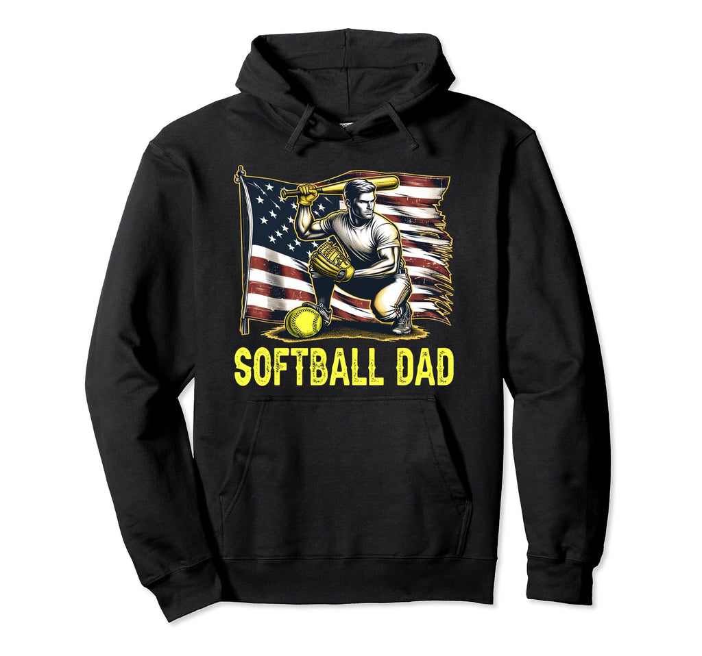 Softball Dad Mens Distressed American Hoodie - Custom Art Print for Adults - T-Shirt, Sweatshirt, Hoodie