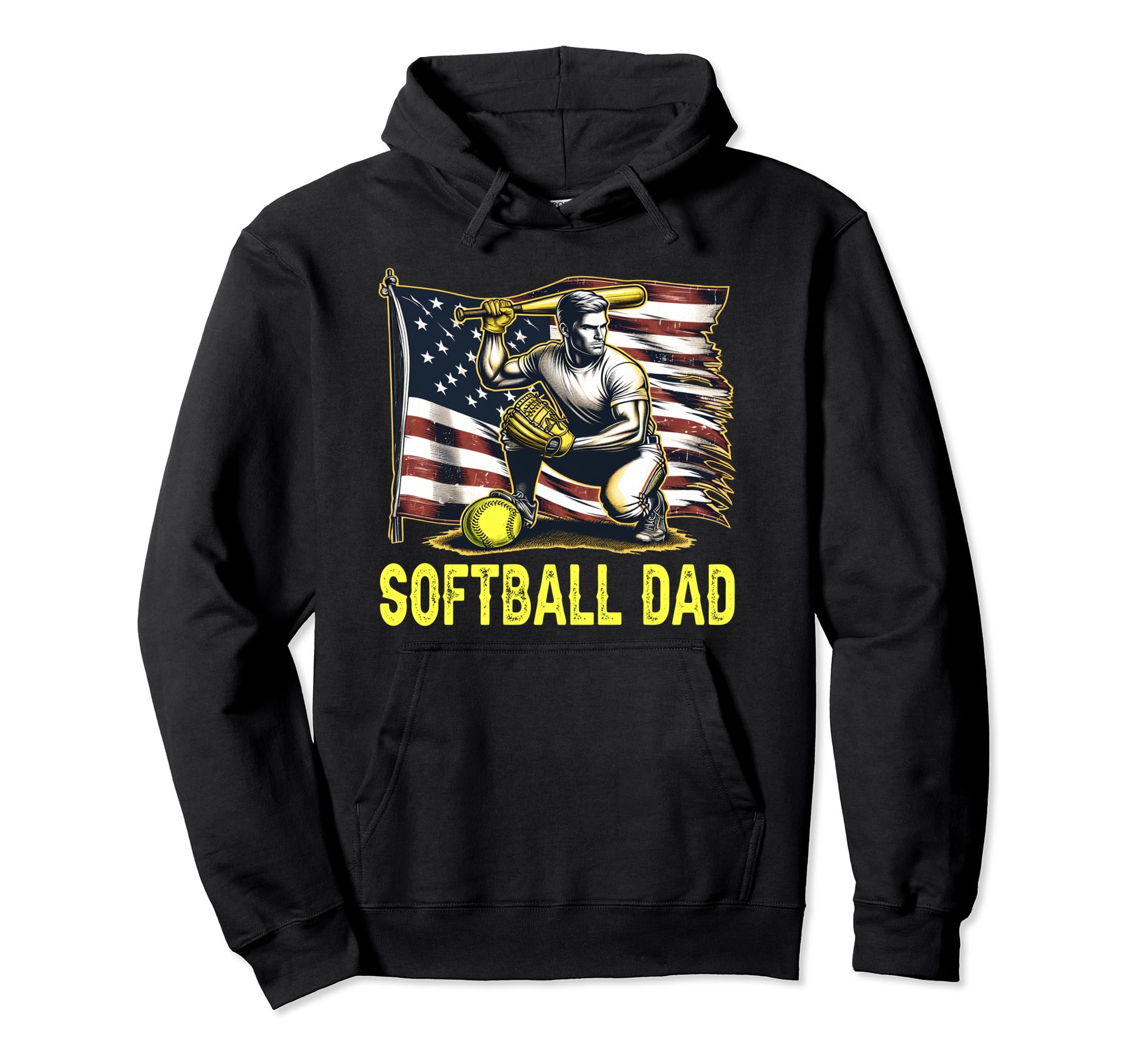Softball Dad Mens Distressed American Hoodie - Custom Art Print for Adults - T-Shirt, Sweatshirt, Hoodie