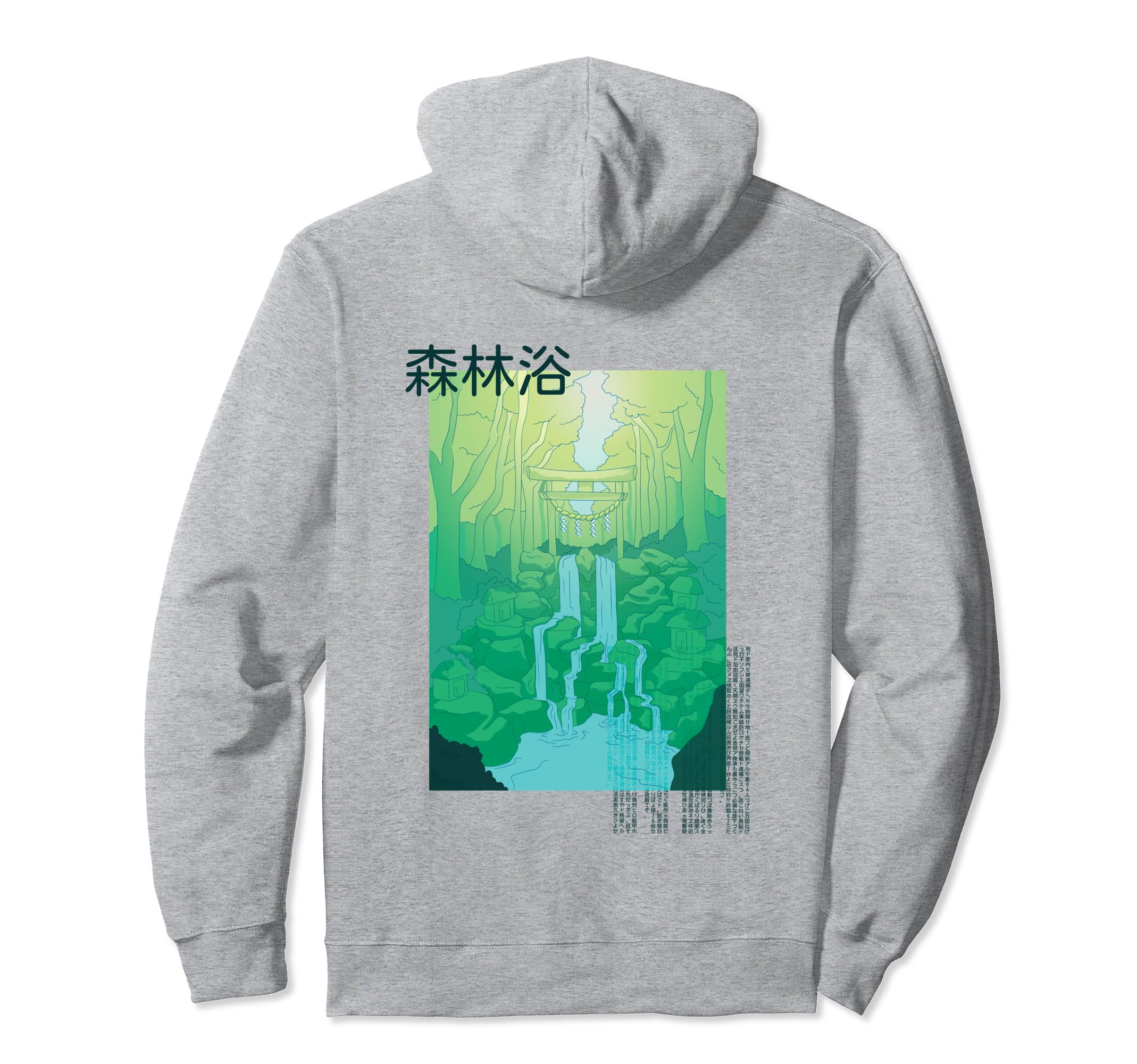 Japanese Waterfall Green Aesthetic Hoodie - Fun Novelty Design for Adults - T-Shirt, Sweatshirt, Hoodie