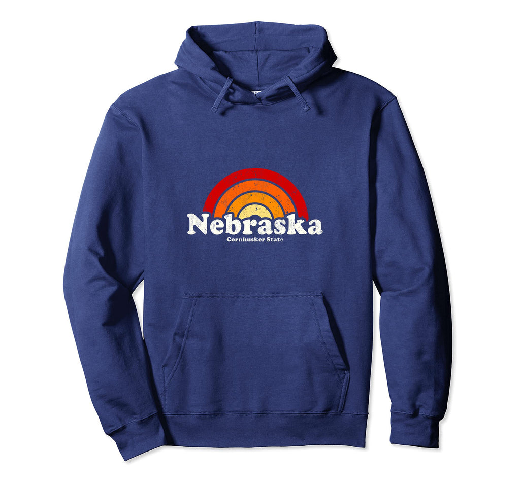 Nebraska 70S Rainbow Hoodie - Novelty Apparel Unisex - T-Shirt, Sweatshirt, Hoodie