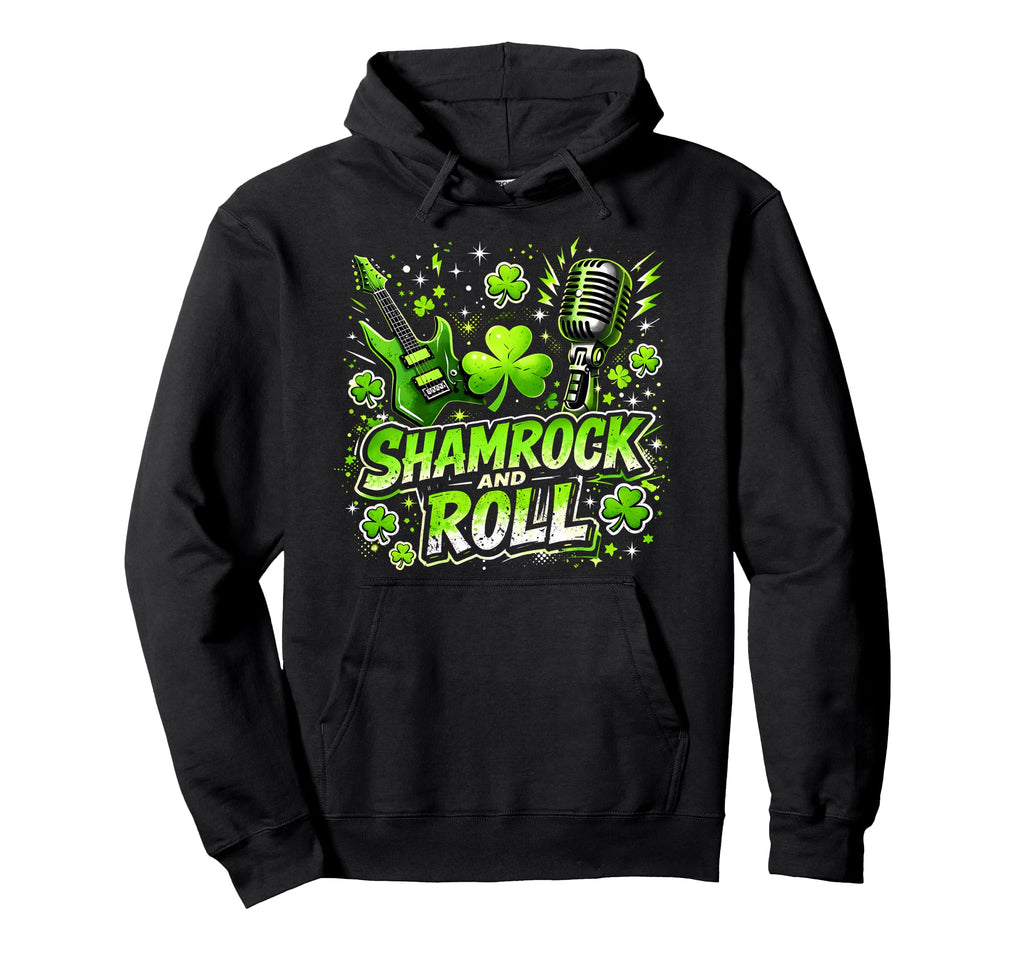 Shamrock And Roll St Patrick Day Rock Hoodie - Custom Art Print for Adults - T-Shirt, Sweatshirt, Hoodie