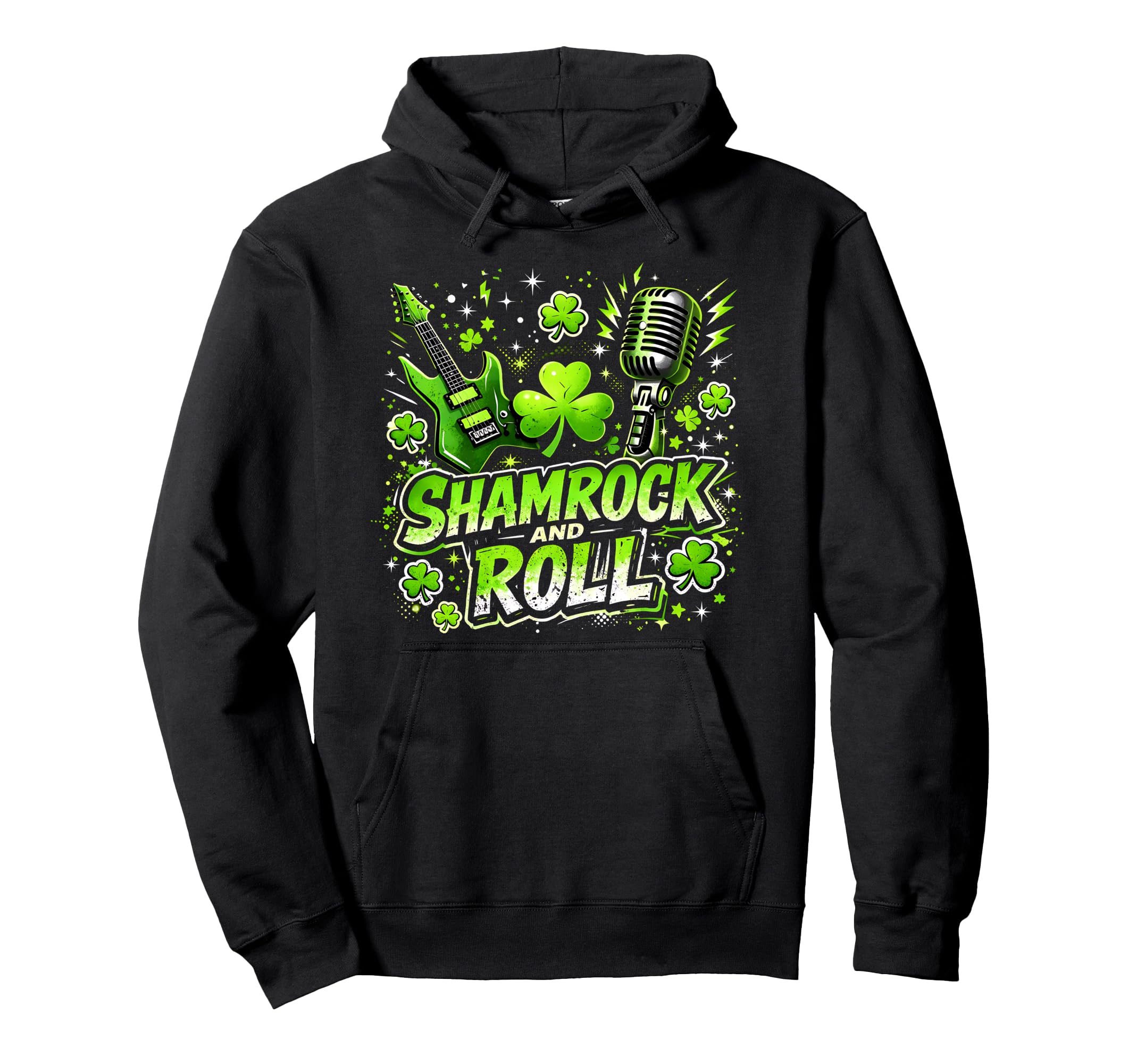 Shamrock And Roll St Patrick Day Rock Hoodie - Custom Art Print for Adults - T-Shirt, Sweatshirt, Hoodie