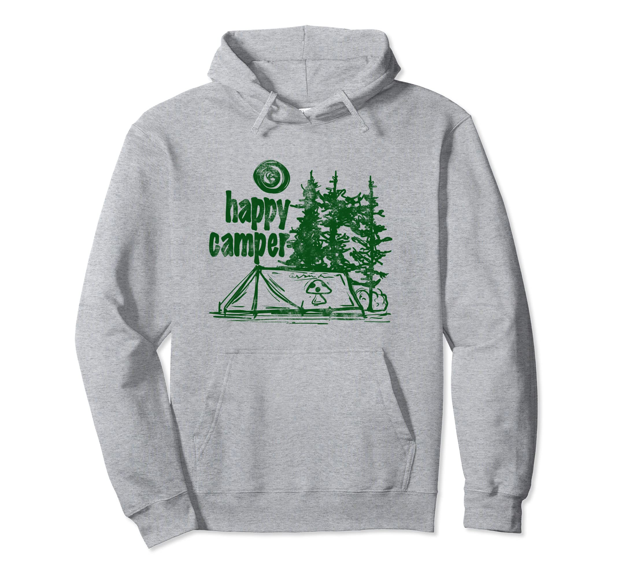 Gorpcore Aesthetic Happy Camper Y2K Olive Hoodie - Trendy Graphic Unisex - T-Shirt, Sweatshirt, Hoodie