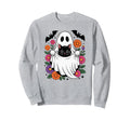 Boho Floral Spooky Ghost Cat Sweatshirt - Trendy Graphic for Adults - T-Shirt, Sweatshirt, Hoodie