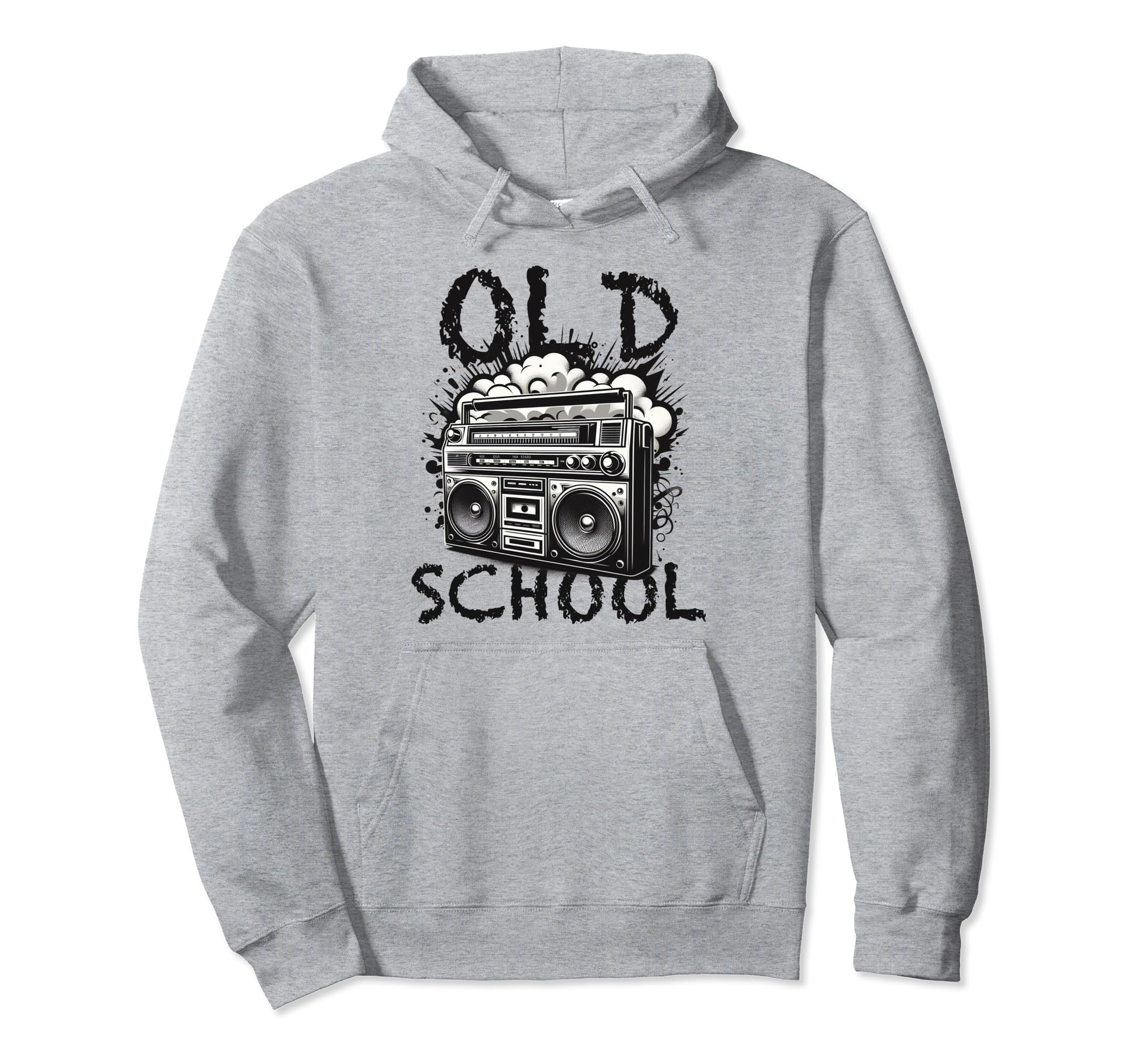 Old School Boombox Black White Hip Hop Hoodie - Novelty Apparel Unisex - T-Shirt, Sweatshirt, Hoodie