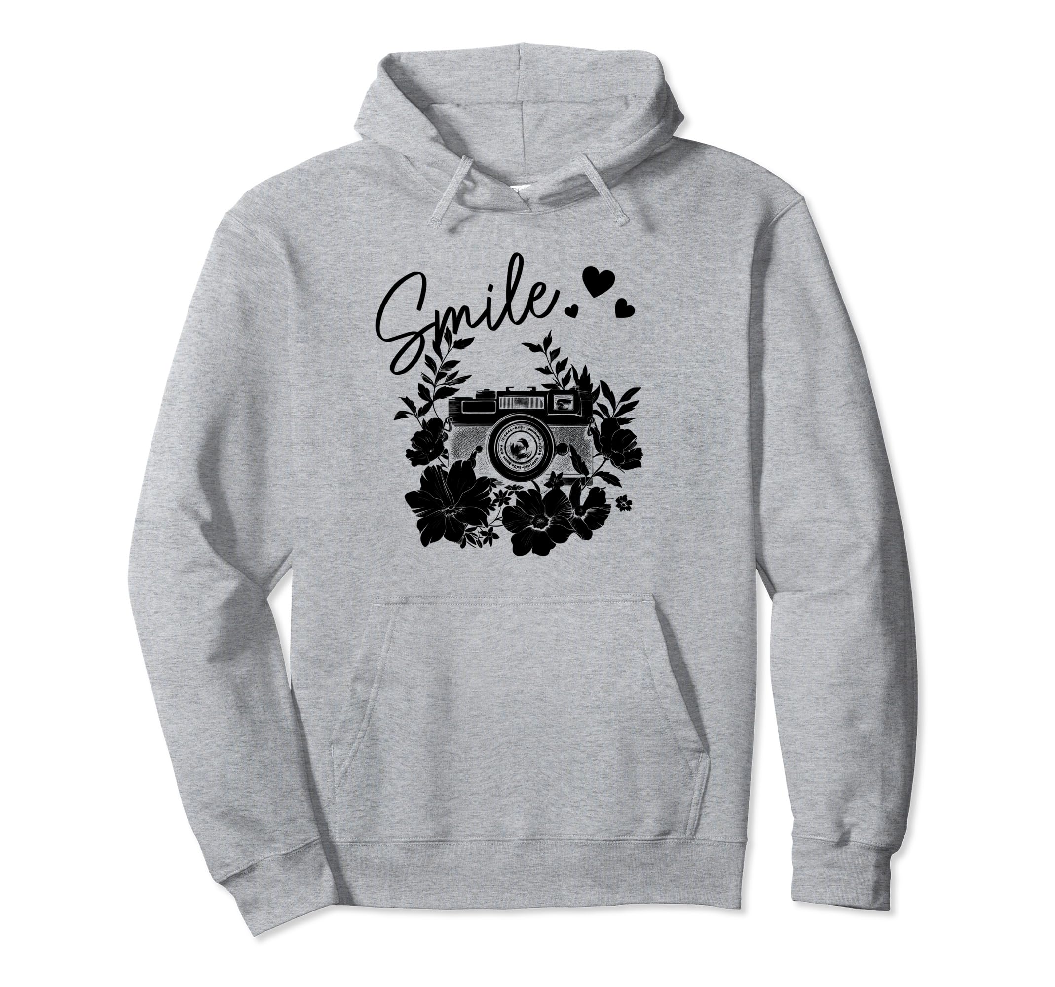 Photographer Smile Camera Flowers Hoodie - Unique Graphic for Adults - T-Shirt, Sweatshirt, Hoodie